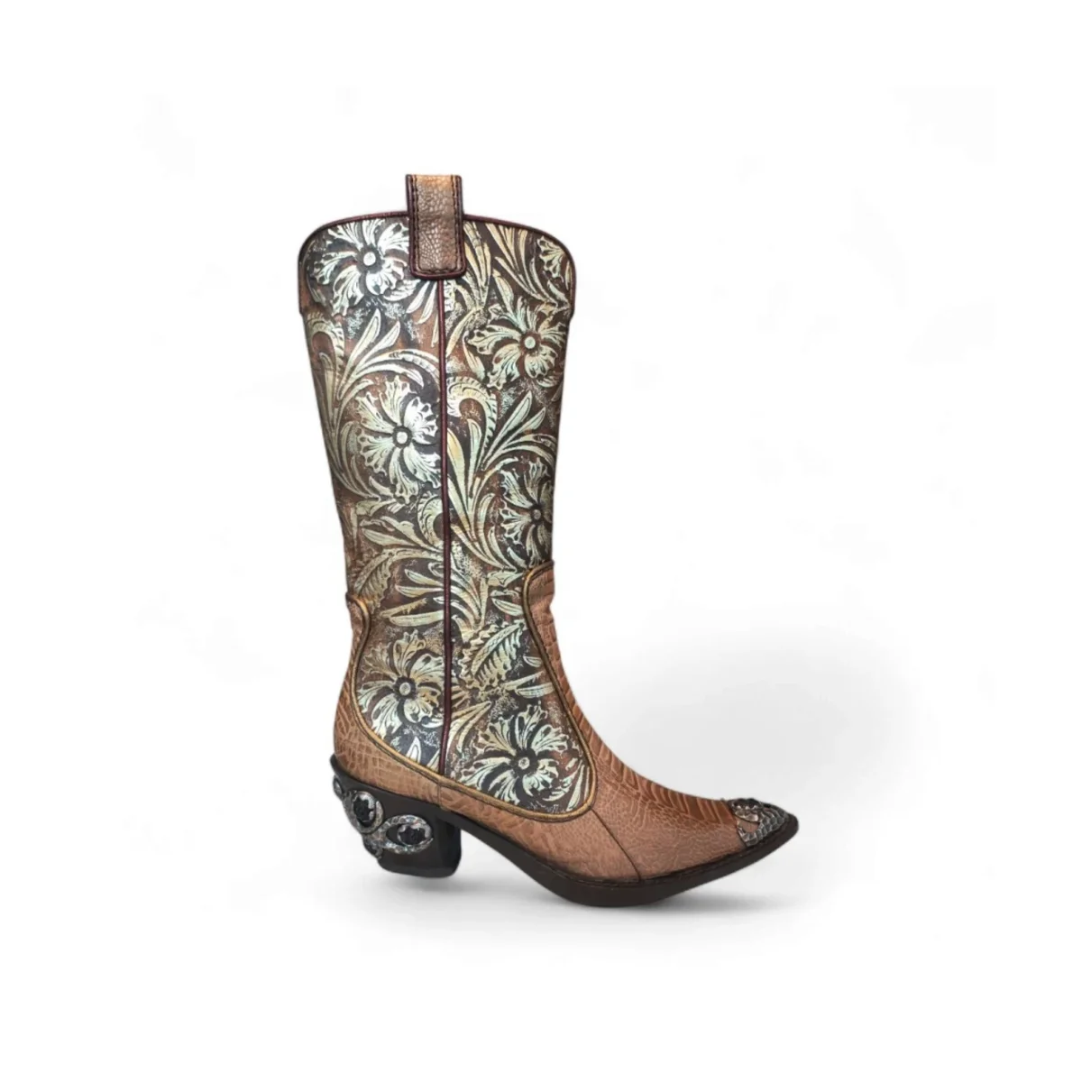 Vintage Giuseppe Zanotti chestnut and metallic gold tooled leather Western cowboy boots