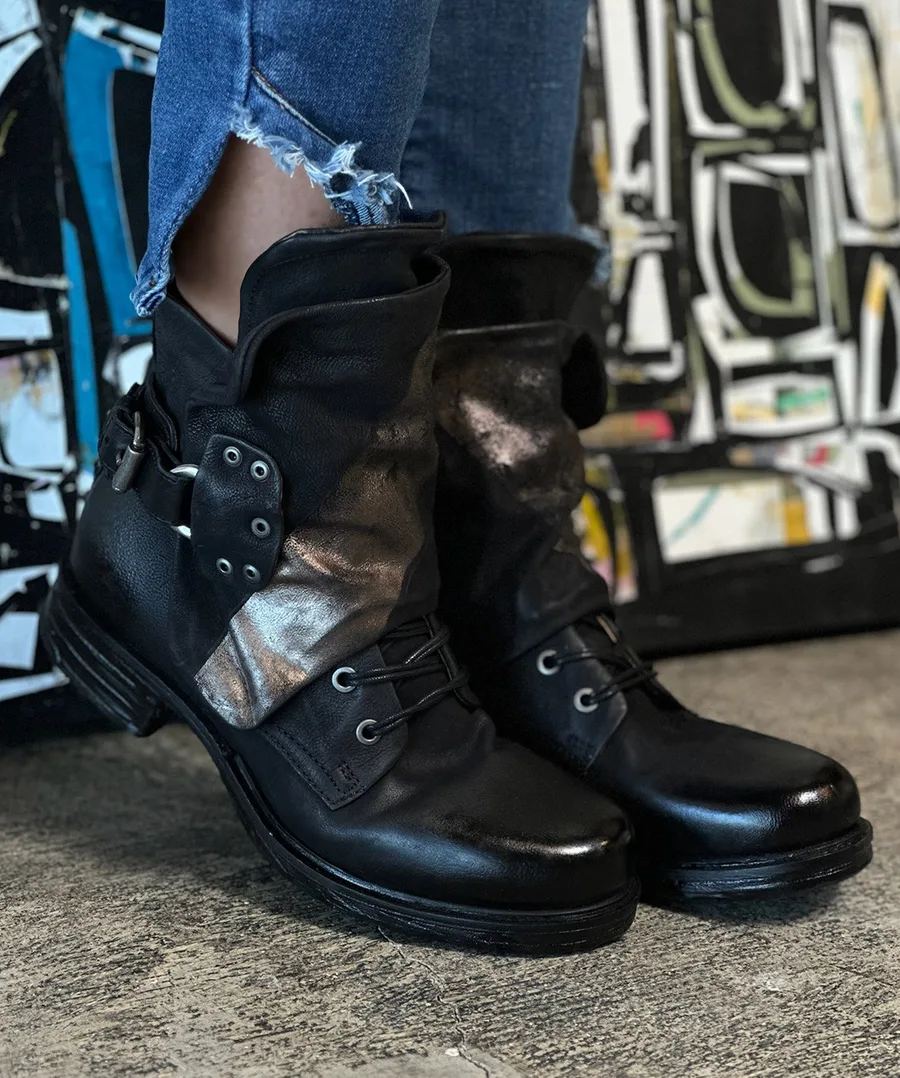 A.S.98 distressed leather boots showing beautiful patina and character from wear