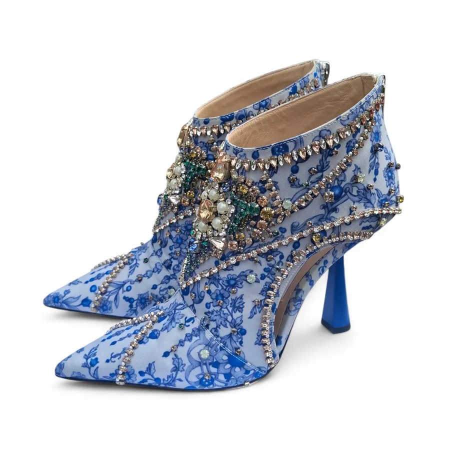 Jimmy Choo Kendrix 100 blue floral crystal-embellished ankle boots