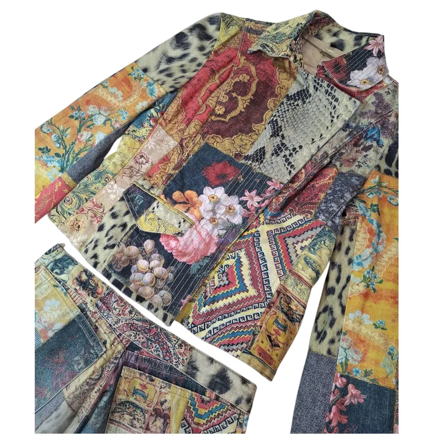 Vintage Roberto Cavalli Spring Summer 2004 patchwork blazer and pant set